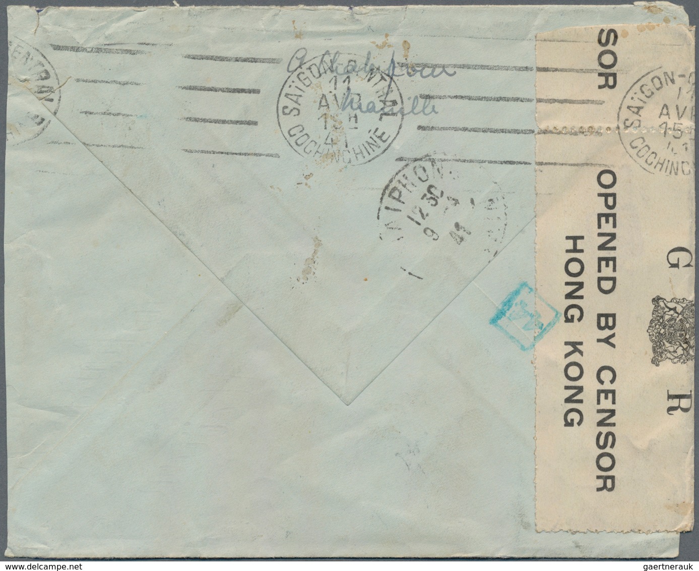 Französisch-Indochina: 1940, Two Incoming Censored Mails: KGVI 20 C. Tied "HONG KONG 13 FE 40" To Ha - Cartas & Documentos