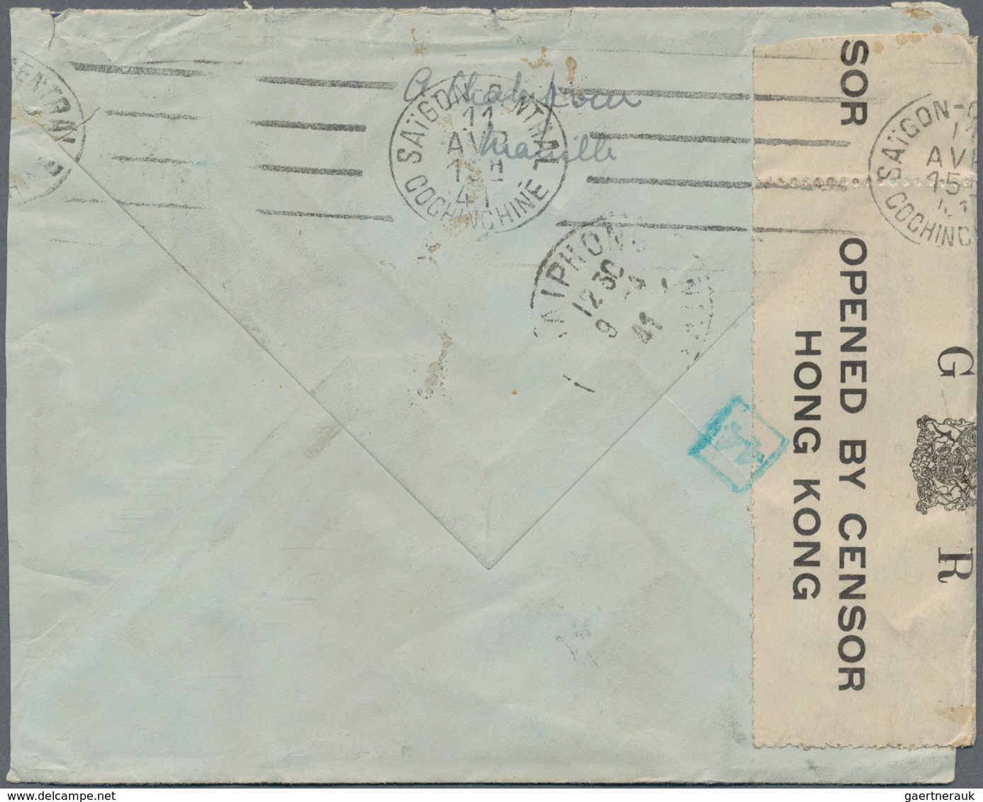 Französisch-Indochina: 1940, Two Incoming Censored Mails: KGVI 20 C. Tied "HONG KONG 13 FE 40" To Ha - Brieven En Documenten