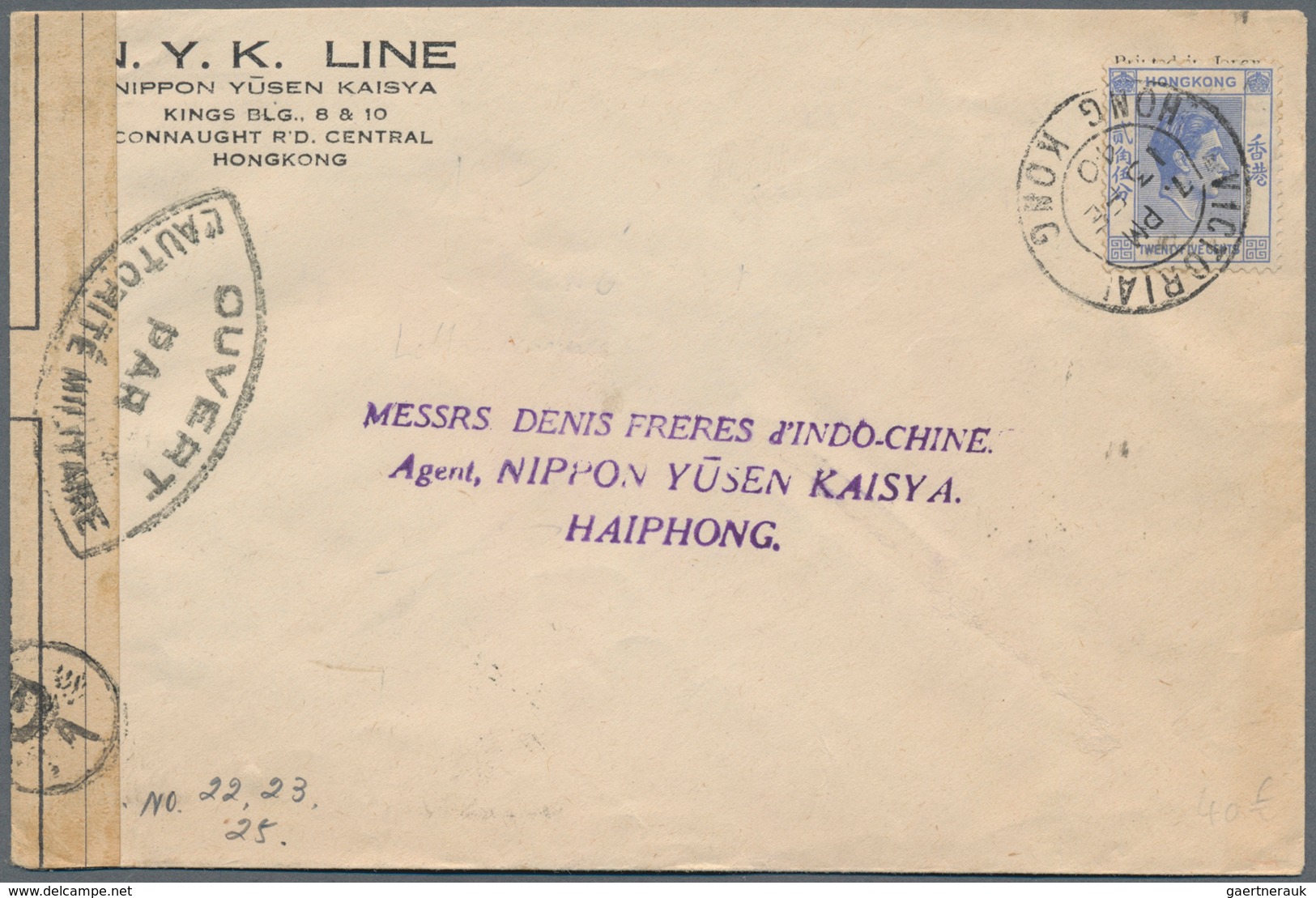 Französisch-Indochina: 1940, Two Incoming Censored Mails: KGVI 20 C. Tied "HONG KONG 13 FE 40" To Ha - Covers & Documents