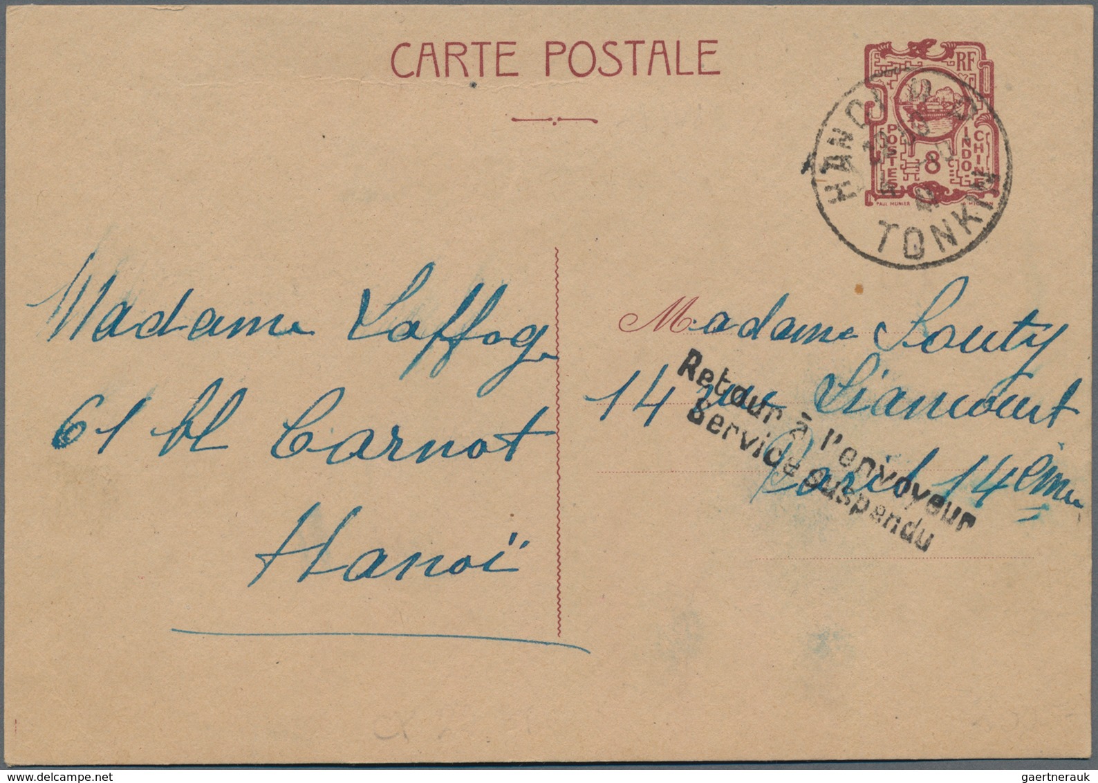 Französisch-Indochina: 1941. French Indo-China Pasta Stationery Card '8 Cents' Purple Cancelled By H - Brieven En Documenten