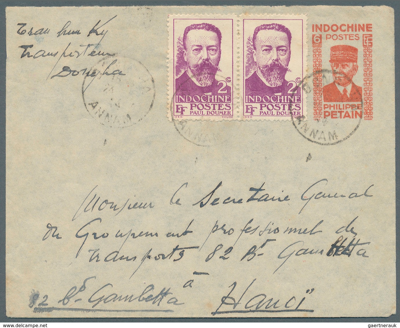 Französisch-Indochina: 1944. Marshall Petain 6c Red Postal Stationery Envelope (faults, Small Part B - Covers & Documents