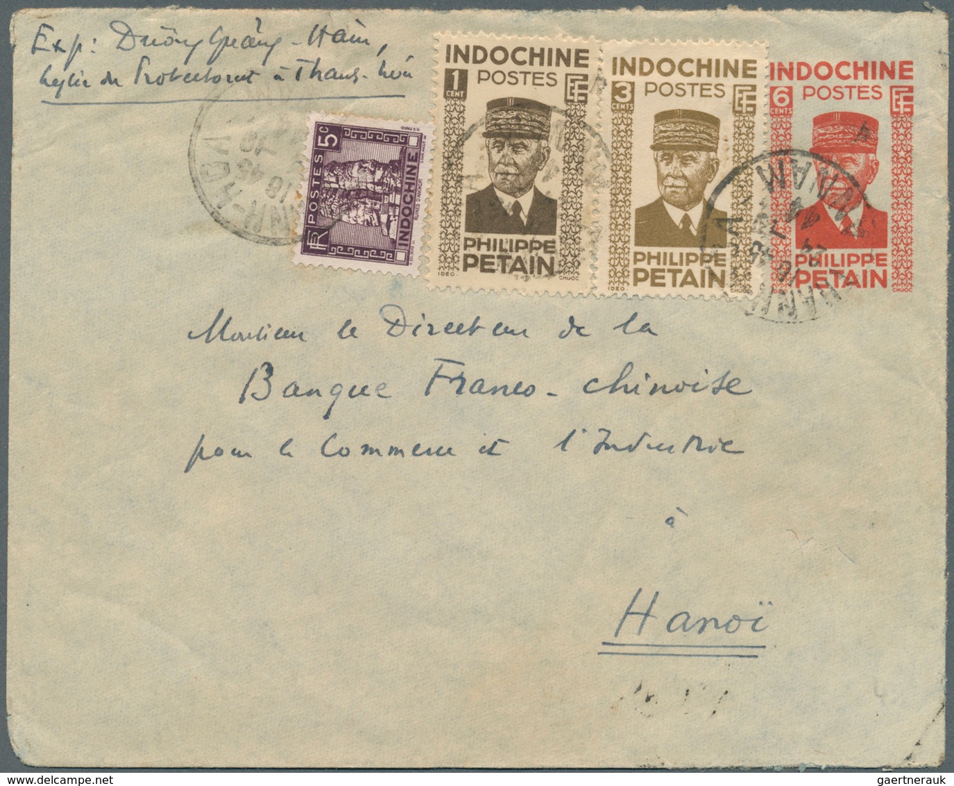 Französisch-Indochina: 1944. Philippe Petain Postal Stationery Envelope (small Faults) Upgraded With - Covers & Documents