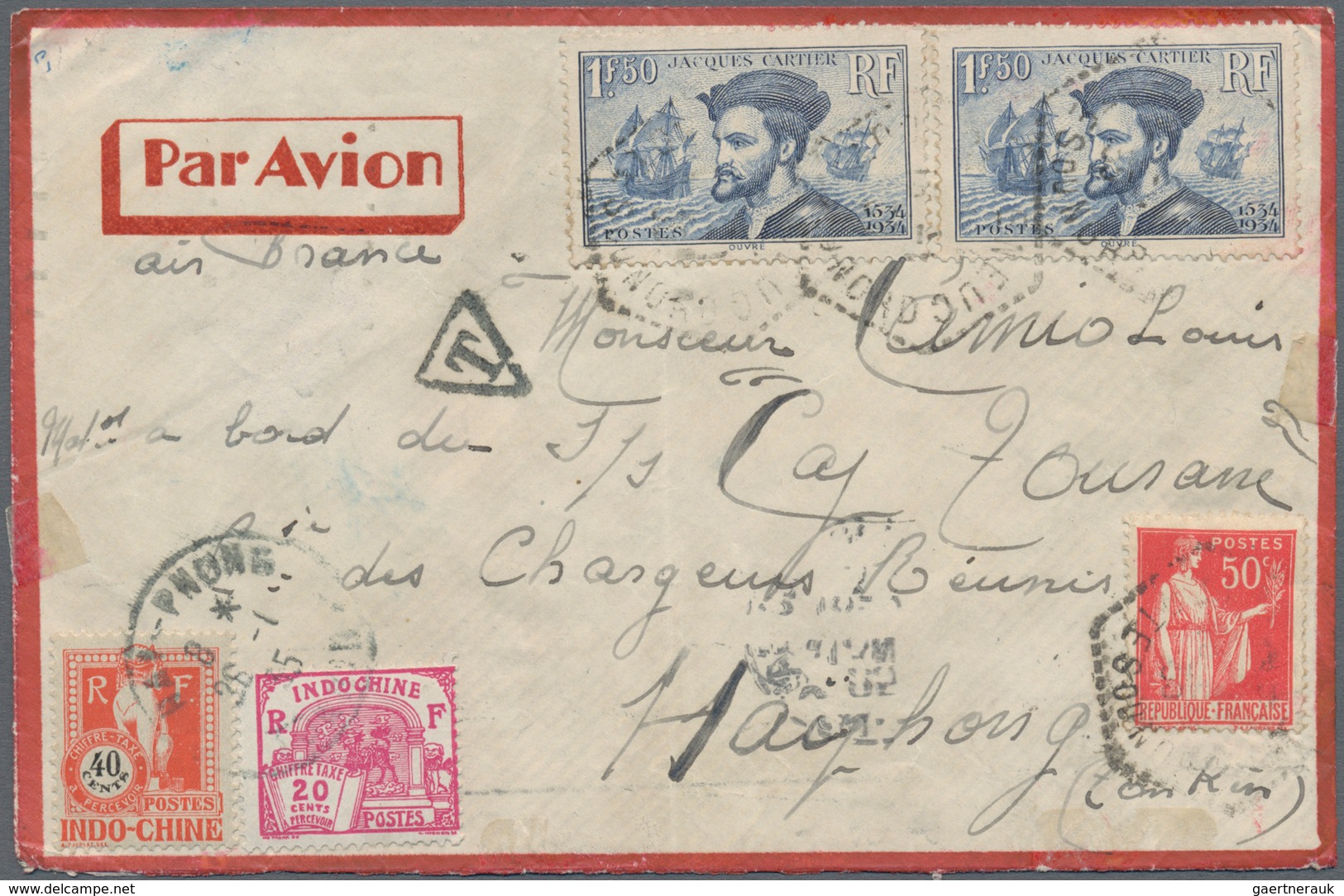 Französisch-Indochina - Portomarken: 1935, 20 C., 40 C. Tied "HAI-PHONG 26-1 35" On Inbound Airmail - Impuestos