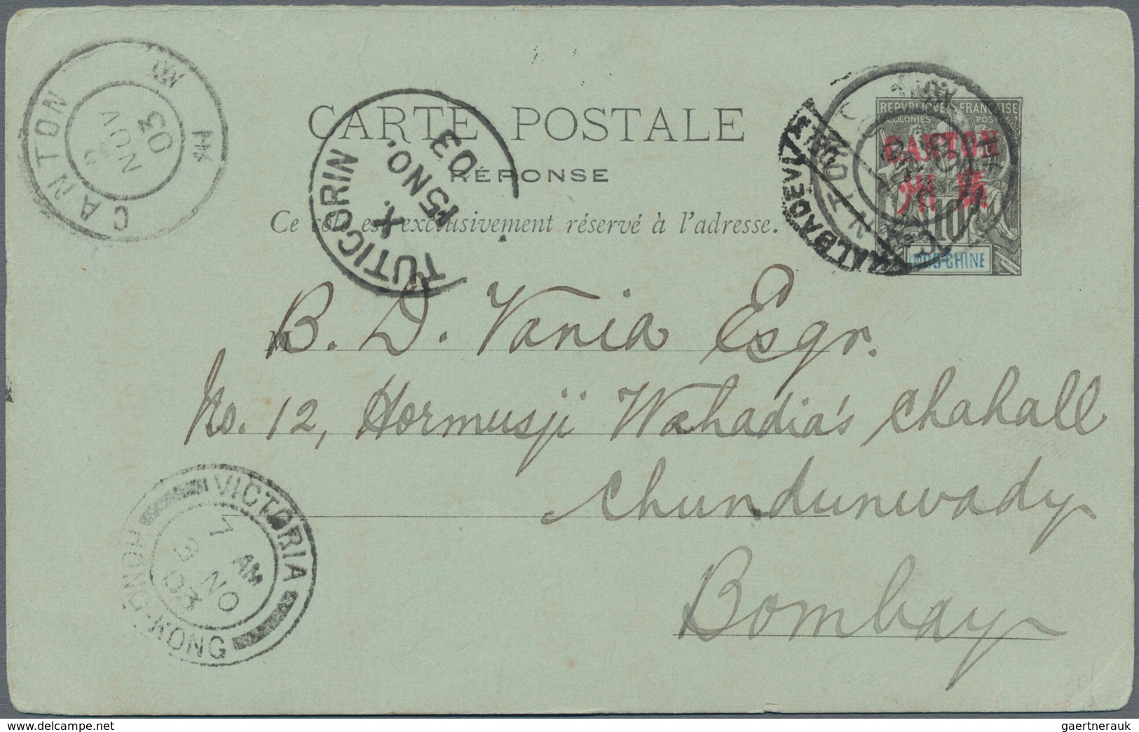 Französisch-Indochina - Postämter In Südchina: Canton, 1903/04, UPU Cards Indochina W. Blue Imprint - Otros & Sin Clasificación