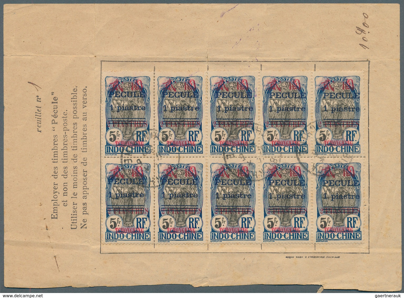 Französisch-Indochina - Postämter In Südchina: TSCHONGKING 1919, "1 Piaster" On "2 Piaster" On 5 Fr. - Other & Unclassified
