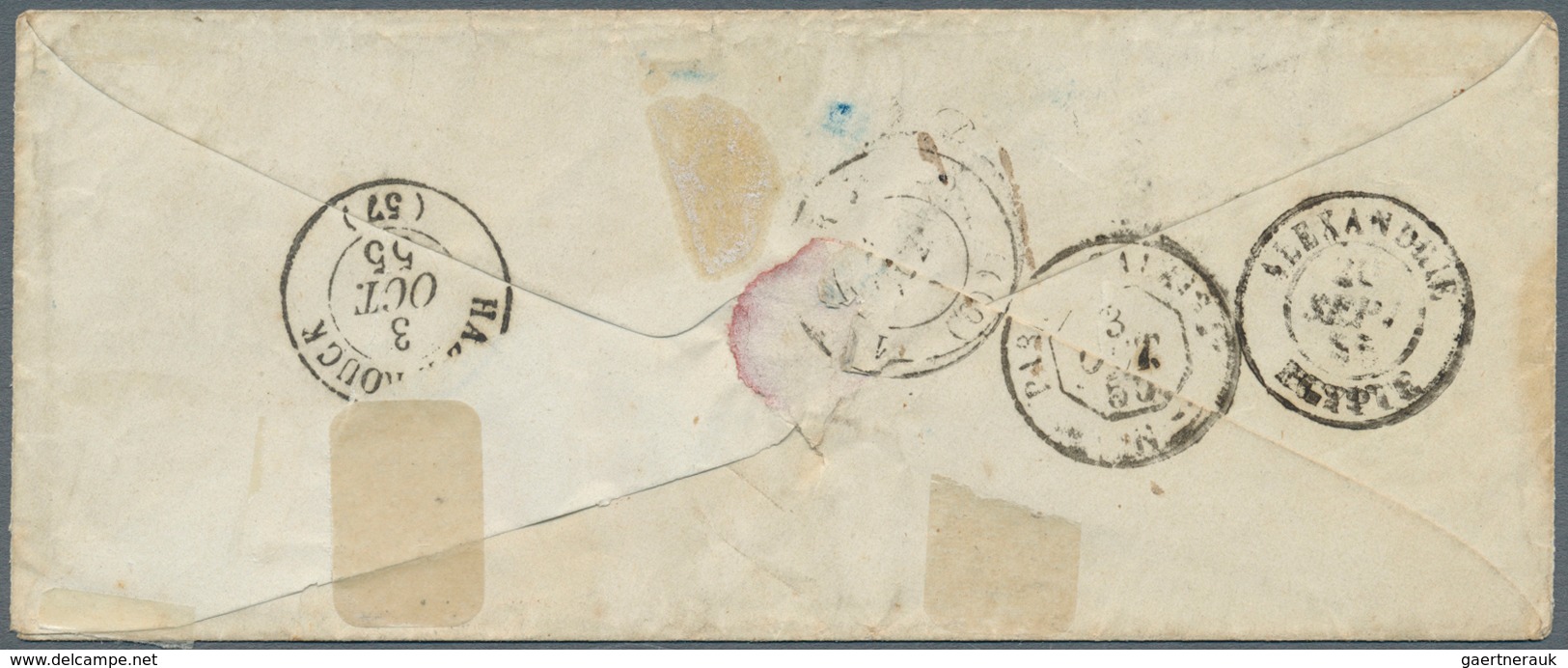 Holyland: 1855, "JAFFA SYRIE 18/SEPT/55" Black Cds. Of French Levant Post Office On Small Envelope W - Palestina