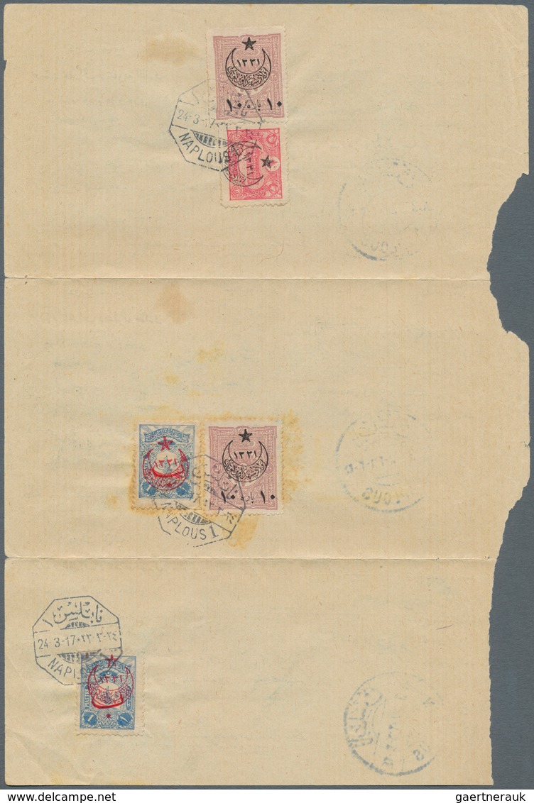 Holyland: 1917, 3 Zusammenhängende Postscheine, Jeweils Frankiert Mit 2 Verschiedenen Türkischen Mar - Palestine