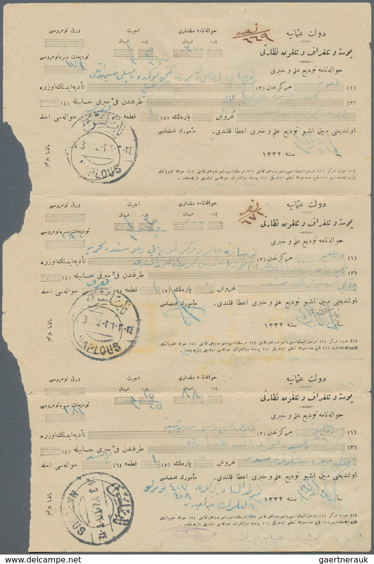 Holyland: 1917, 3 Zusammenhängende Postscheine, Jeweils Frankiert Mit 2 Verschiedenen Türkischen Mar - Palestina