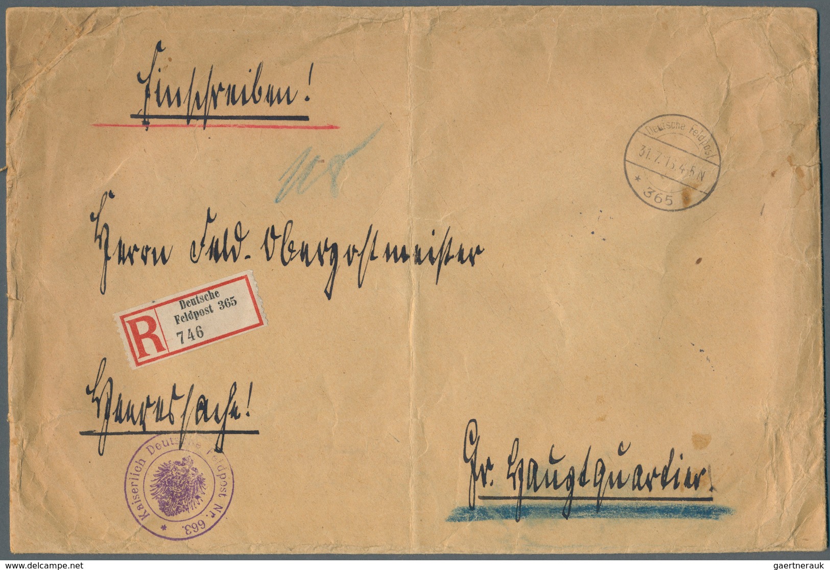 Holyland: 1918, Large Registered Cover From Haifa With Fieldpost Mark "Deutsche Feldpost 365 31.7.18 - Palestine