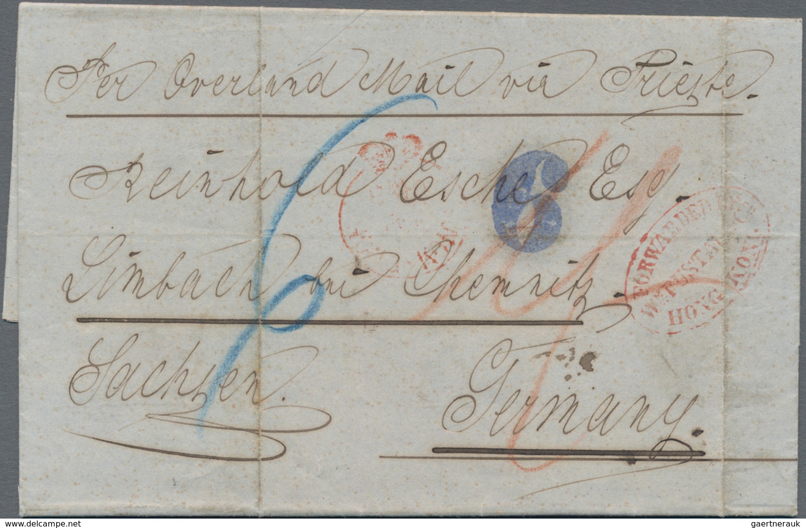 Hongkong: 1858, Letter From MANILA To Limbach (Sachsen). The Letter Was Brought To Hongkong By Priva - Other & Unclassified