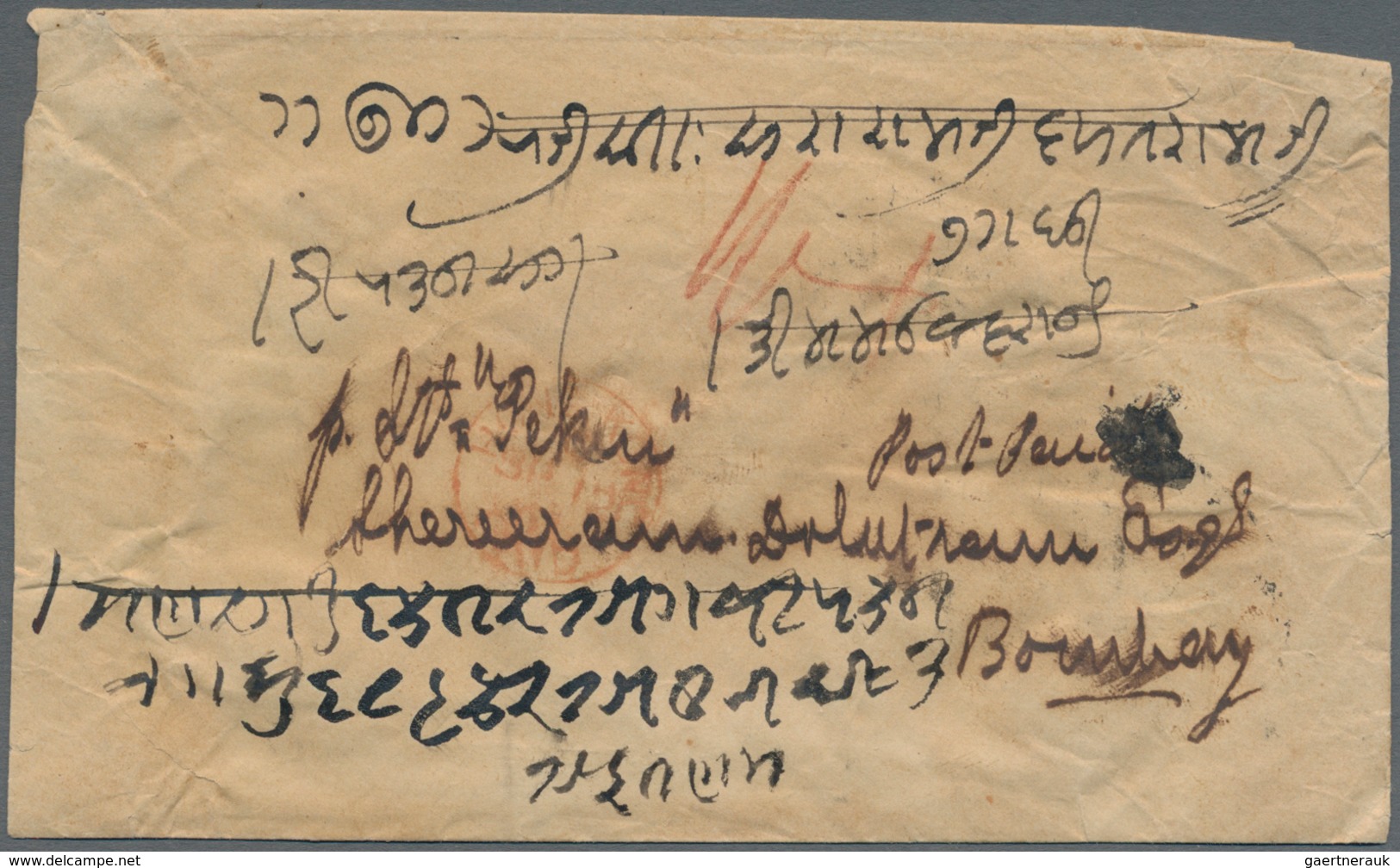 Hongkong: 1861, 12 Sep, Stampless Cover To Bombay Showing Postmarks Webb Nos. 13 Black And 14 "Hongk - Other & Unclassified