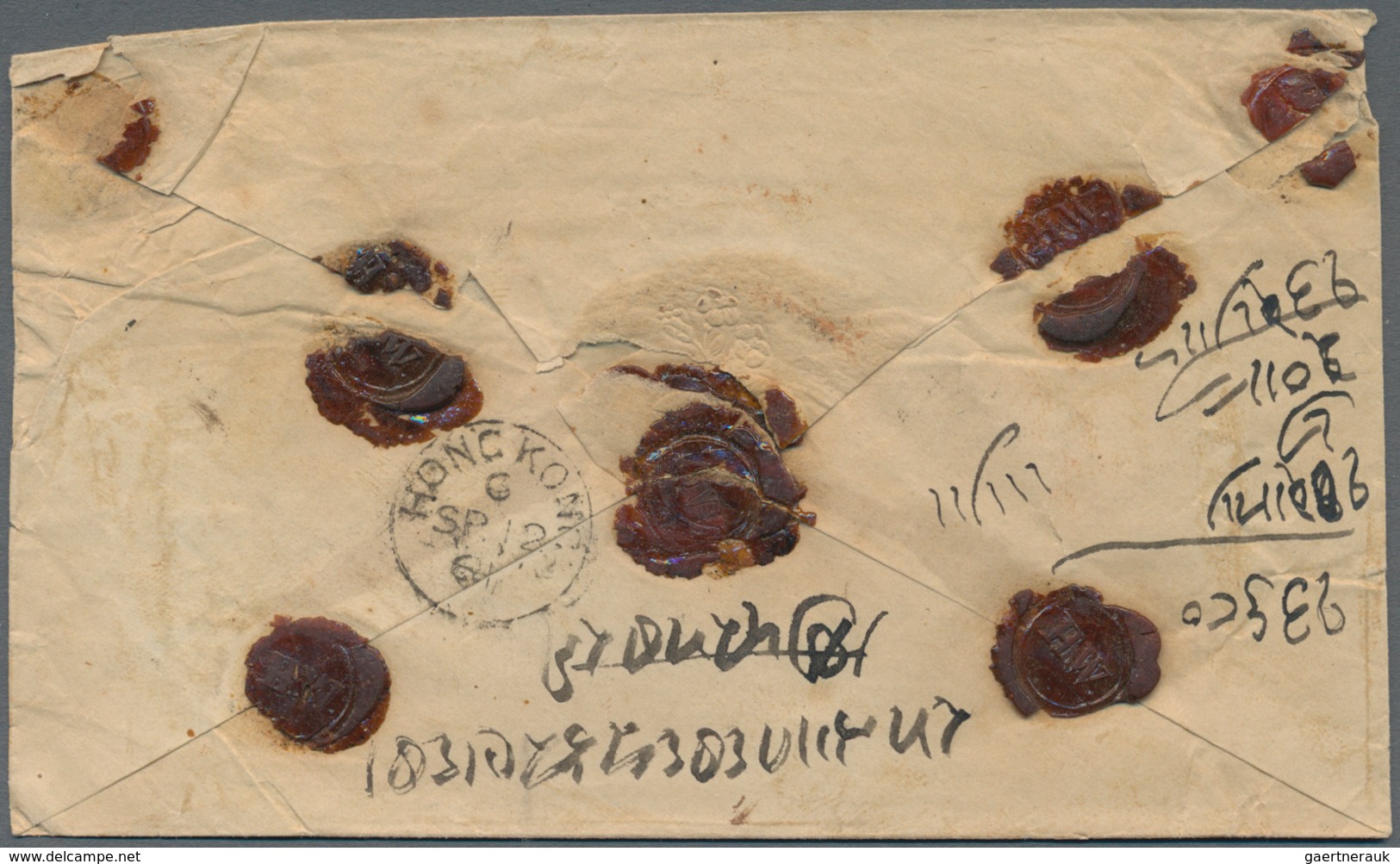 Hongkong: 1861, 12 Sep, Stampless Cover To Bombay Showing Postmarks Webb Nos. 13 Black And 14 "Hongk - Other & Unclassified