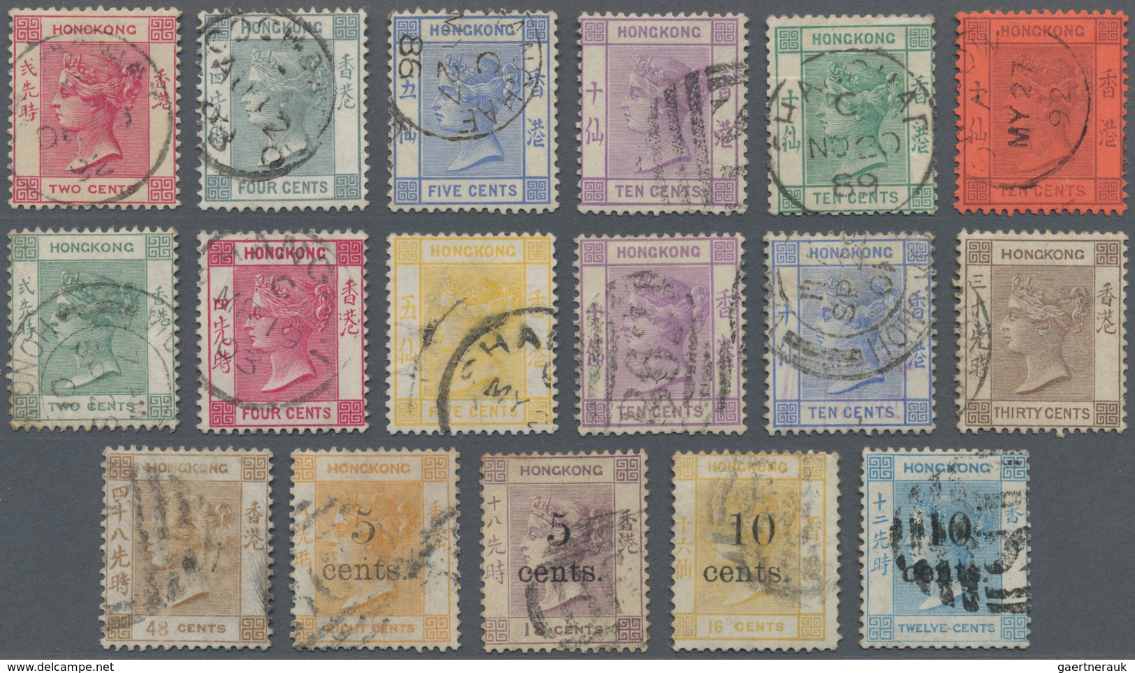 Hongkong: 1863/1900 (ca.), QV Used (17) Inc. Surcharges. - Andere & Zonder Classificatie