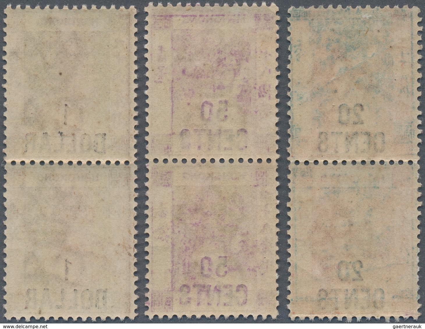 Hongkong: 1885, Vertical Pairs Of 20c. On 30c. Orange-red, 50c. On 48c. Yellowish Brown And $1 On 96 - Andere & Zonder Classificatie