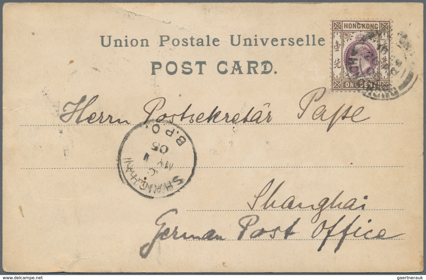 Hongkong: 1901/1905, Two Used Ppc: QV 2d. Dull Green On Ppc "HAMBURG-AMERIKA-LINIE" Sent 6.2.01 To G - Andere & Zonder Classificatie