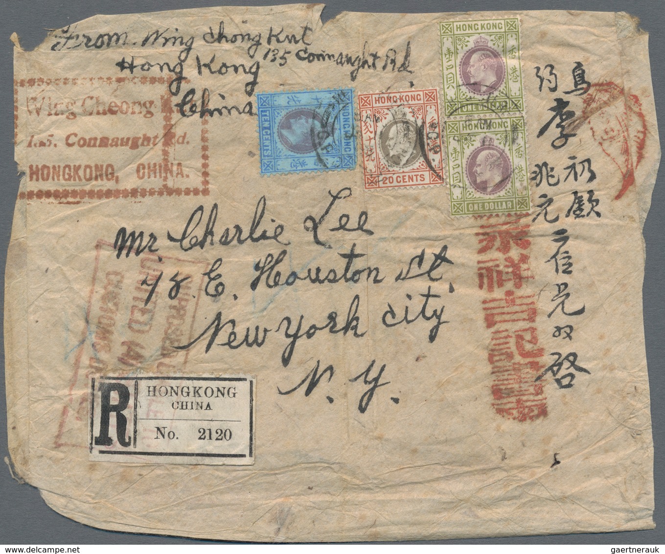 Hongkong: 1905, 2x One Dollar, 10 C. A. 20 C. As Scarce 2,30 D, Rate On A Heavy Registered (scarce H - Other & Unclassified