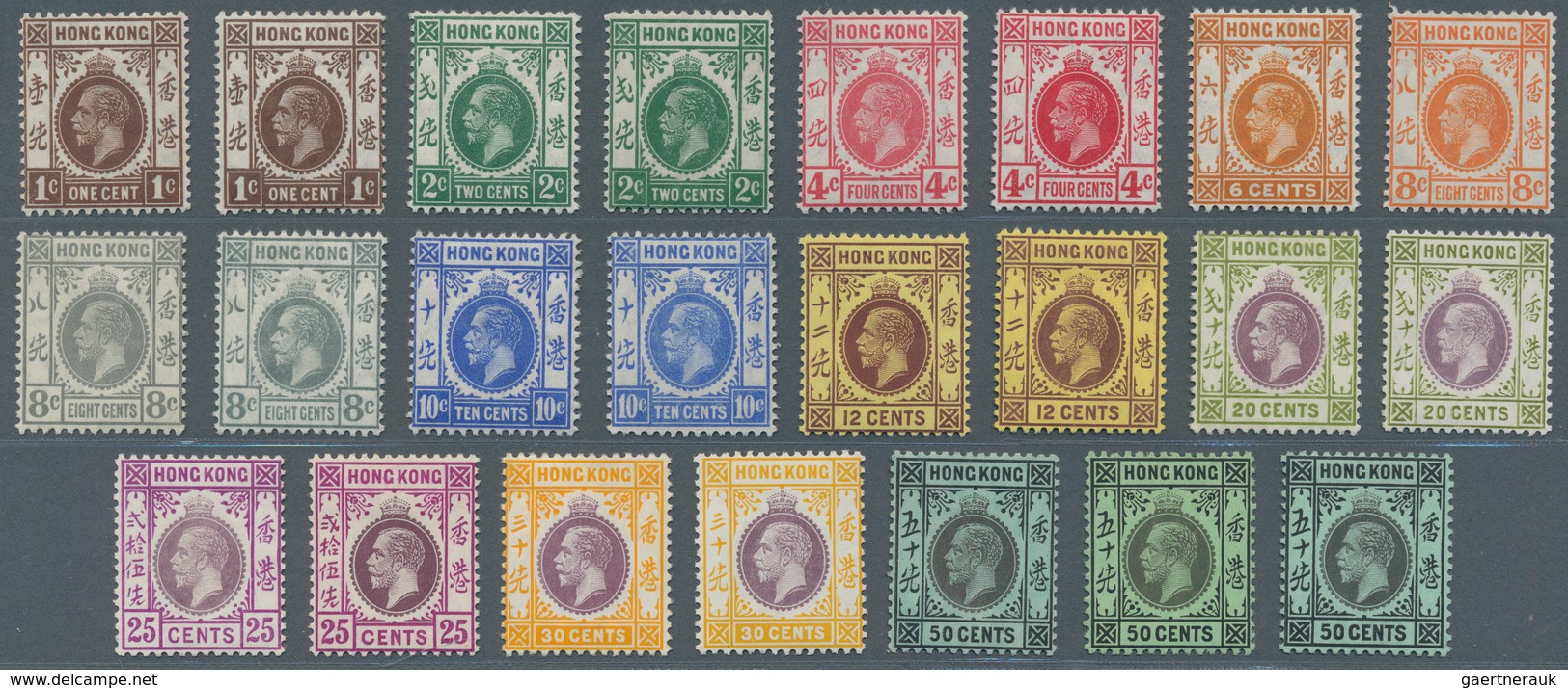 Hongkong: 1912/24, KV 1 C.-50 C. Wmkd. Resp. Wmkd. Script 1 C.-50 C. Unused Mounted Mint, Often Firs - Other & Unclassified