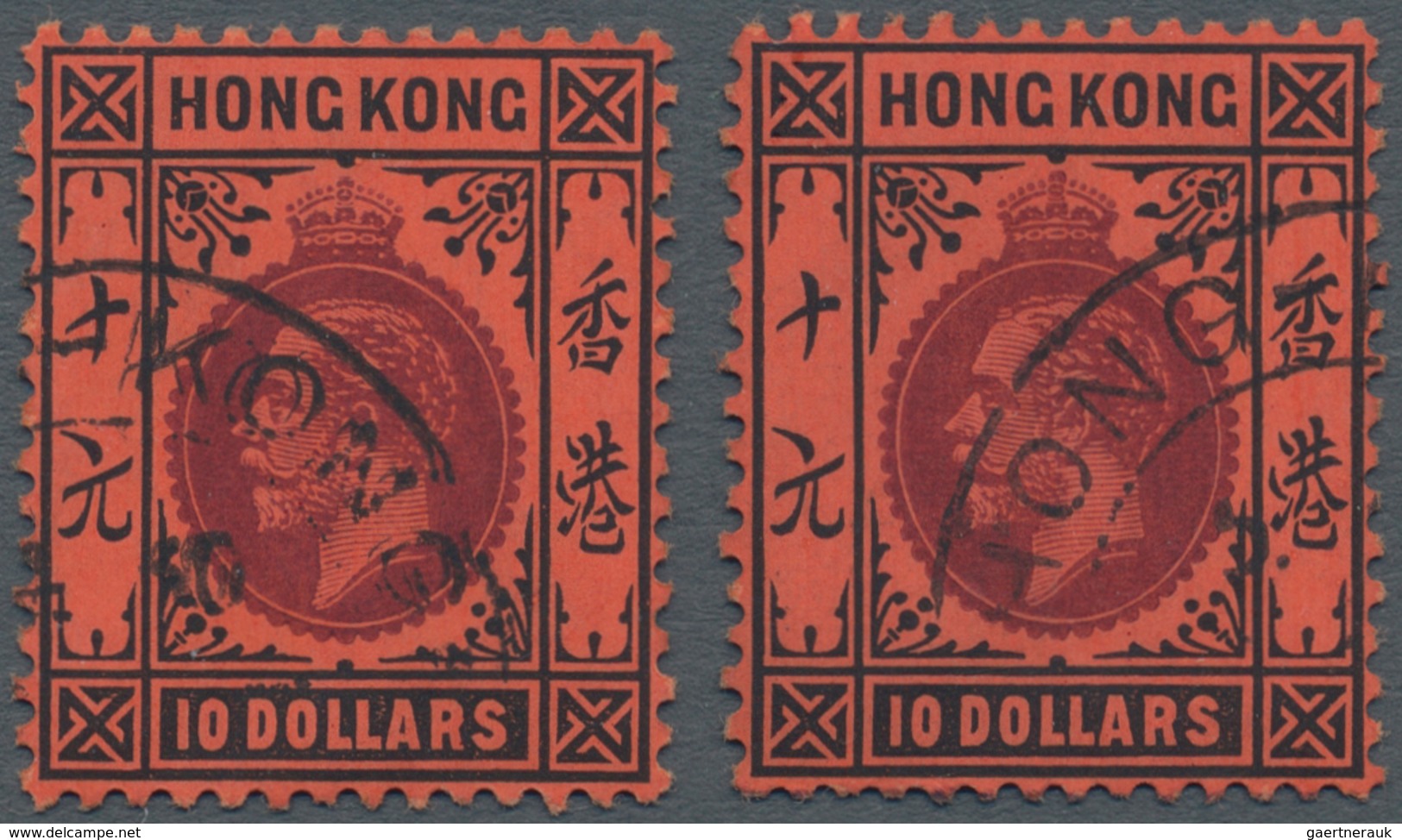 Hongkong: 1912. King George V Two Fine Used Copies $10 Plus A Good Used Copy Of 1925 $5 Wmk Multiple - Sonstige & Ohne Zuordnung