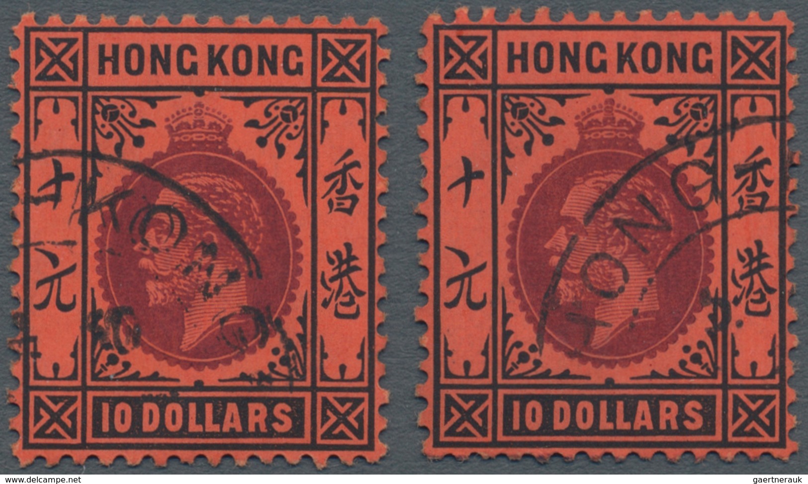 Hongkong: 1912. King George V Two Fine Used Copies $10 Plus A Good Used Copy Of 1925 $5 Wmk Multiple - Andere & Zonder Classificatie