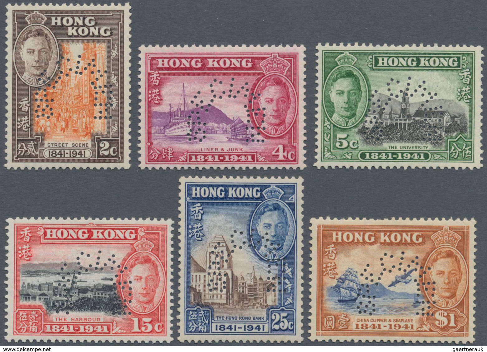 Hongkong: 1941, Centenary Of British Occupation Complete Set Of Six Perf. SPECIMEN, Mint Hinged, Sca - Other & Unclassified