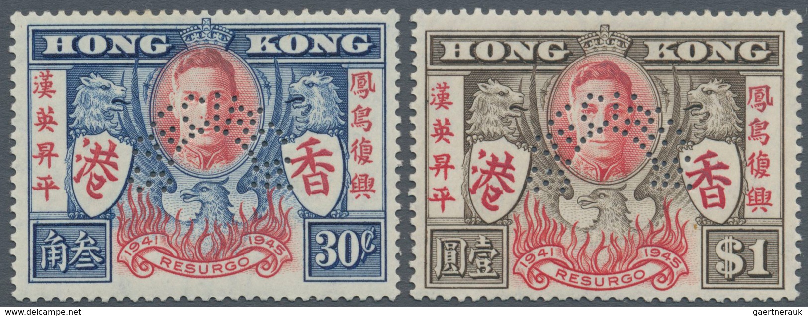 Hongkong: 1946, Victory Issue Complete Set Of Two Perf. SPECIMEN, Mint Hinged, Scarce Set! SG. £ 275 - Sonstige & Ohne Zuordnung