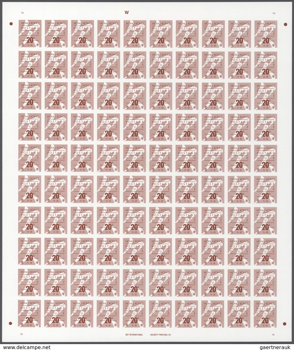 Hongkong - Portomarken: 1987, 10c.-$10, complete set of six values in IMPERFORATE sheets of 100 stam