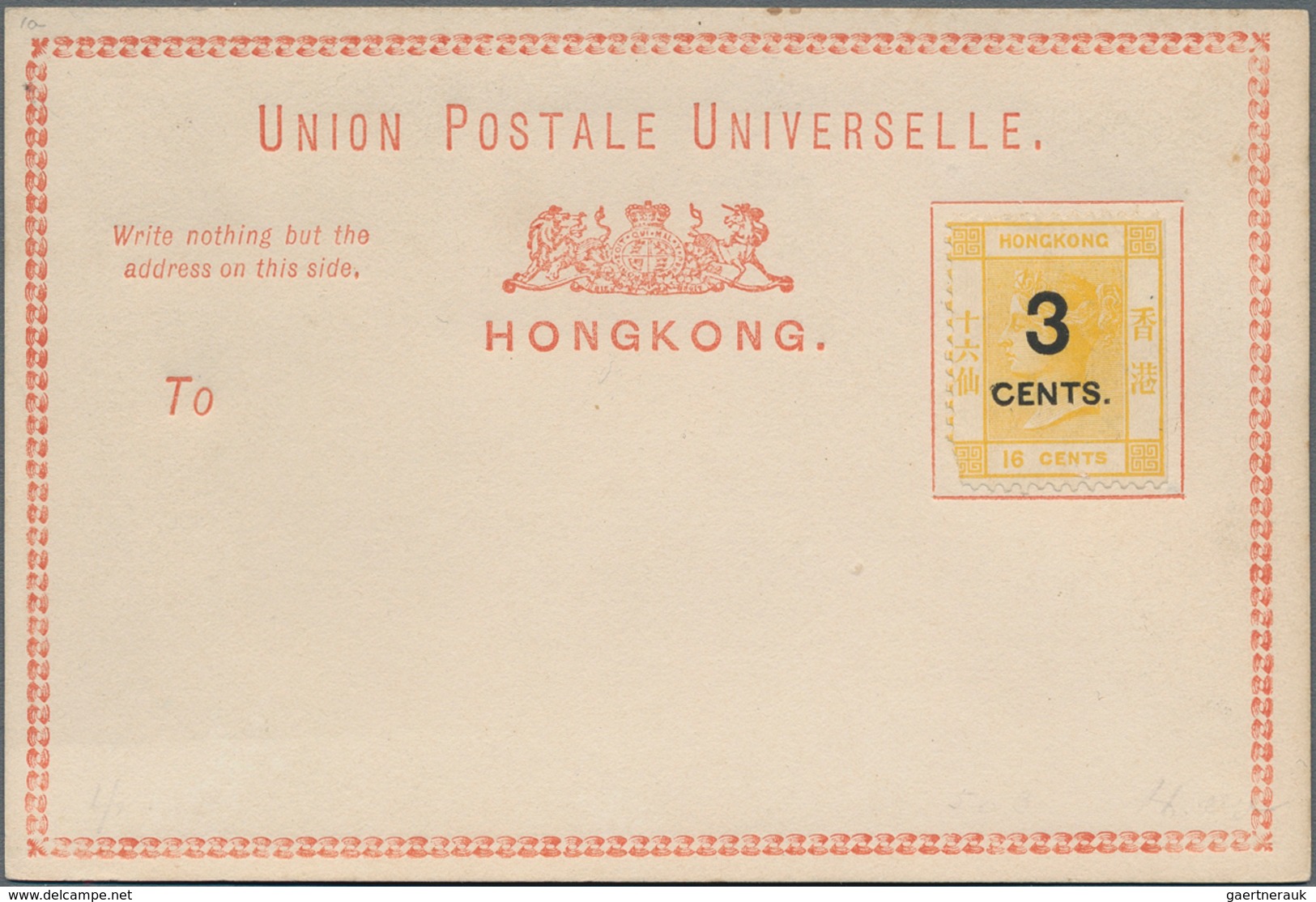 Hongkong - Ganzsachen: 1879, 3 C./10 C. On Pale Red Imprinted Form And 5 C./18 C. On Blue Imprinted - Postwaardestukken