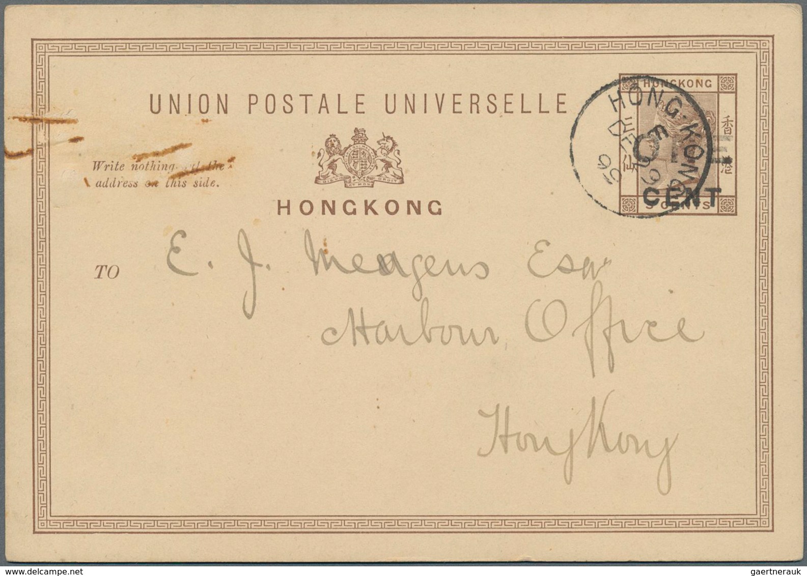 Hongkong - Ganzsachen: 1893/1899 Postal Stationery Cards 3c. Brown, Used From Hongkong To Munich, Ge - Postal Stationery