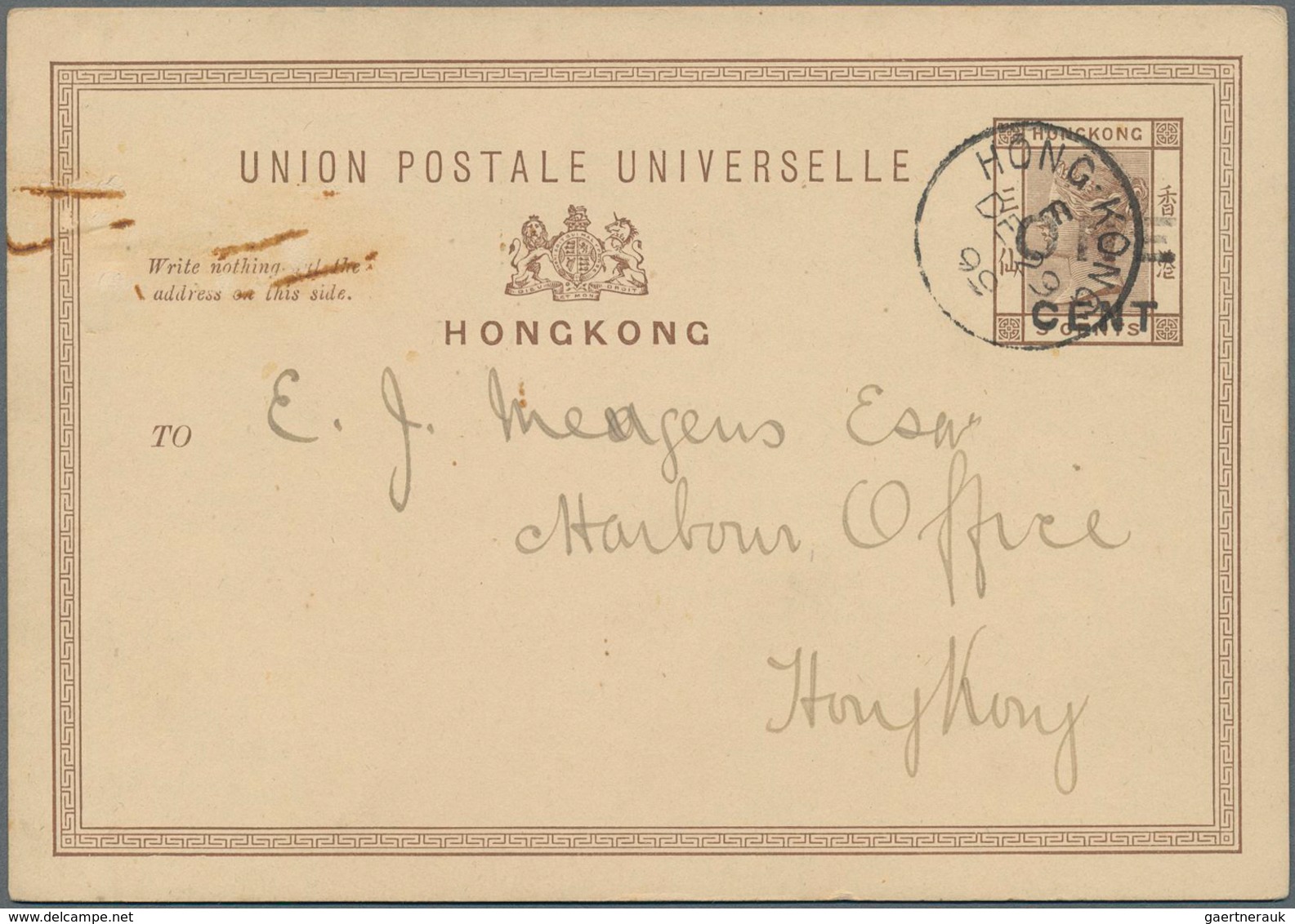 Hongkong - Ganzsachen: 1893/1899 Postal Stationery Cards 3c. Brown, Used From Hongkong To Munich, Ge - Postwaardestukken