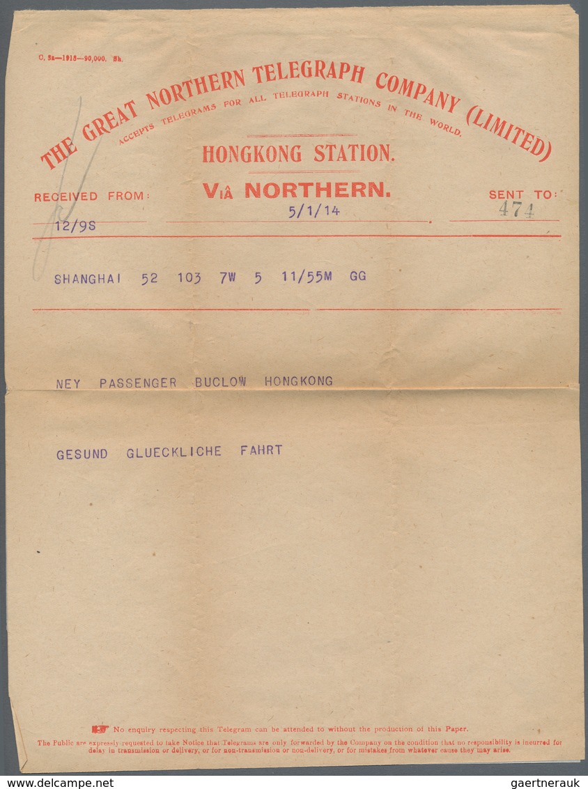 Hongkong - Besonderheiten: 1914, Telegram Envelope By Great Northern Telegraph Co. With Full Message - Andere & Zonder Classificatie