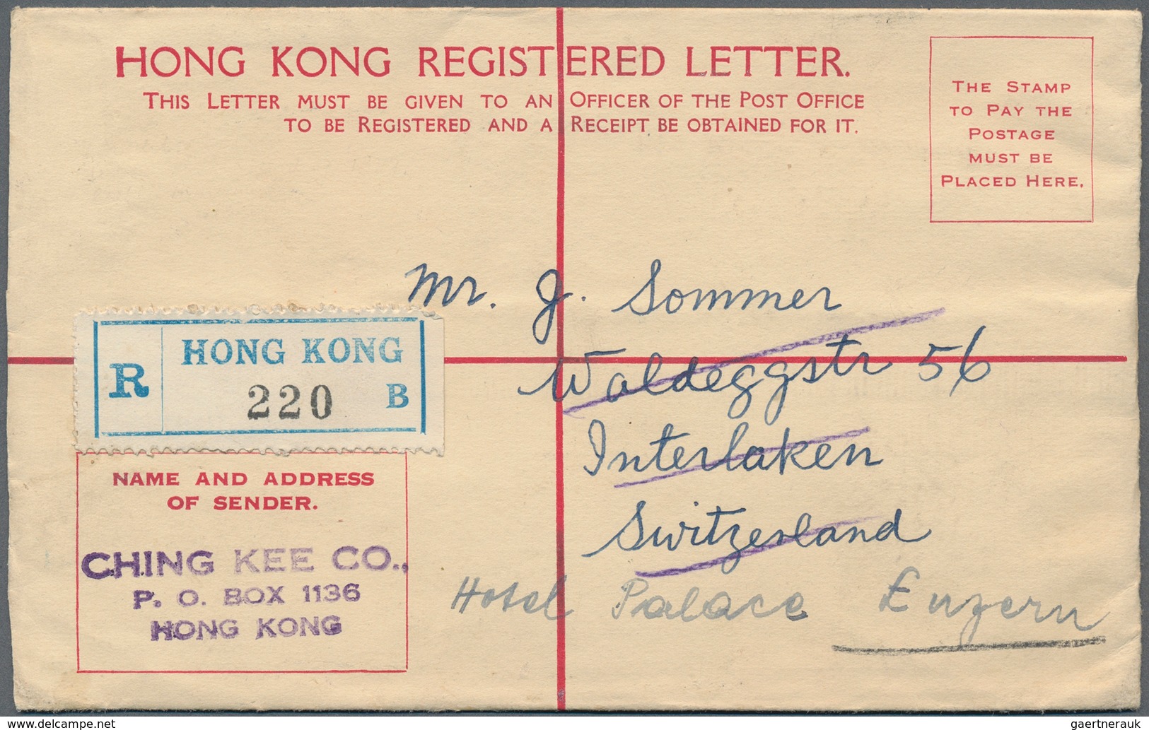 Hongkong - Besonderheiten: 1940 (ca.), Registratioon Envelope KGVI 25 C. Size G With On Reverse Extr - Other & Unclassified