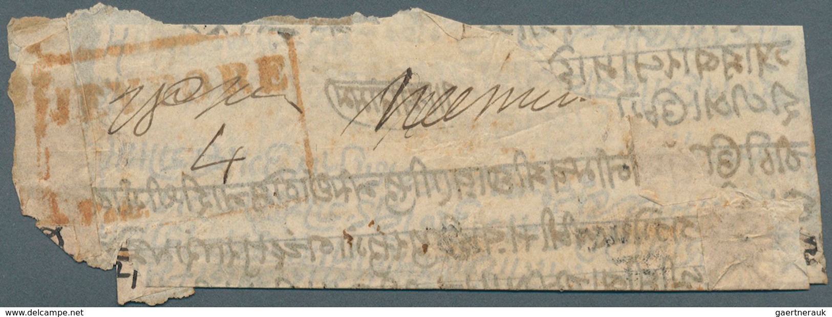 Indien: 1852 Ca: ''JEYPORE / Paid.'' Rectangular Hand-stamp In Red (Giles #2; See 1996 Suppl.) Even - 1852 Sind Province