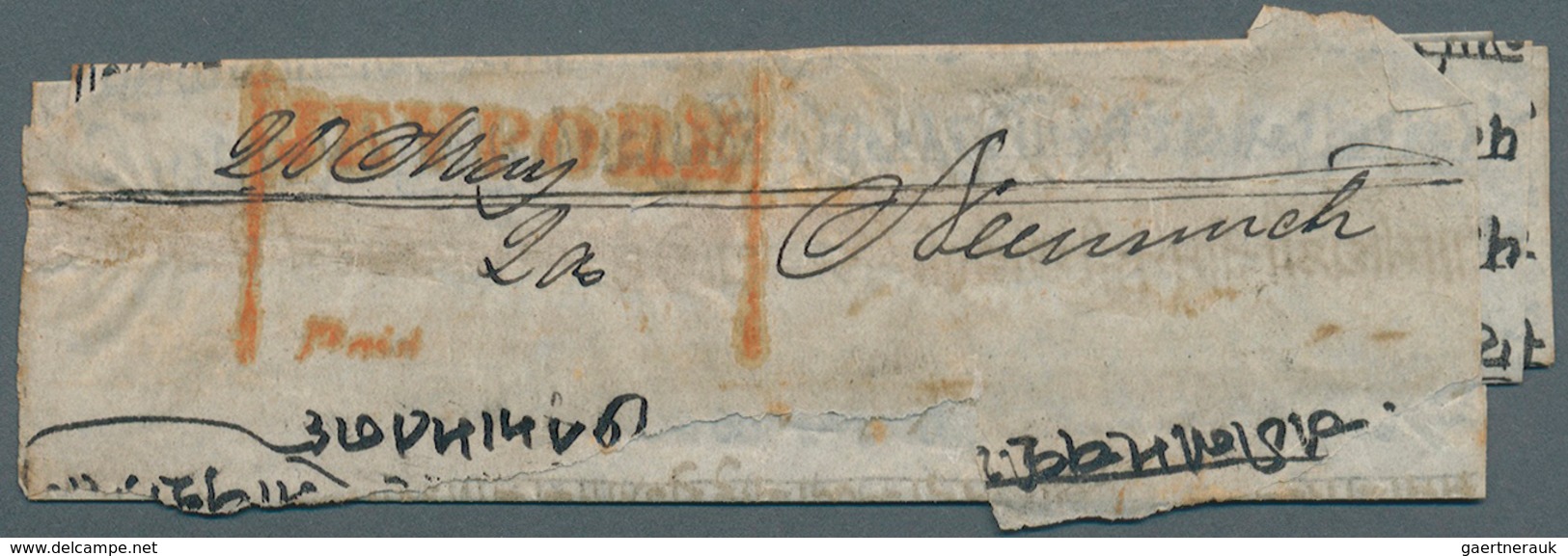 Indien: 1852 Ca: ''JEYPORE / Paid.'' Rectangular Hand-stamp In Red (Giles #2; See 1996 Suppl.) Even - 1852 Sind Province