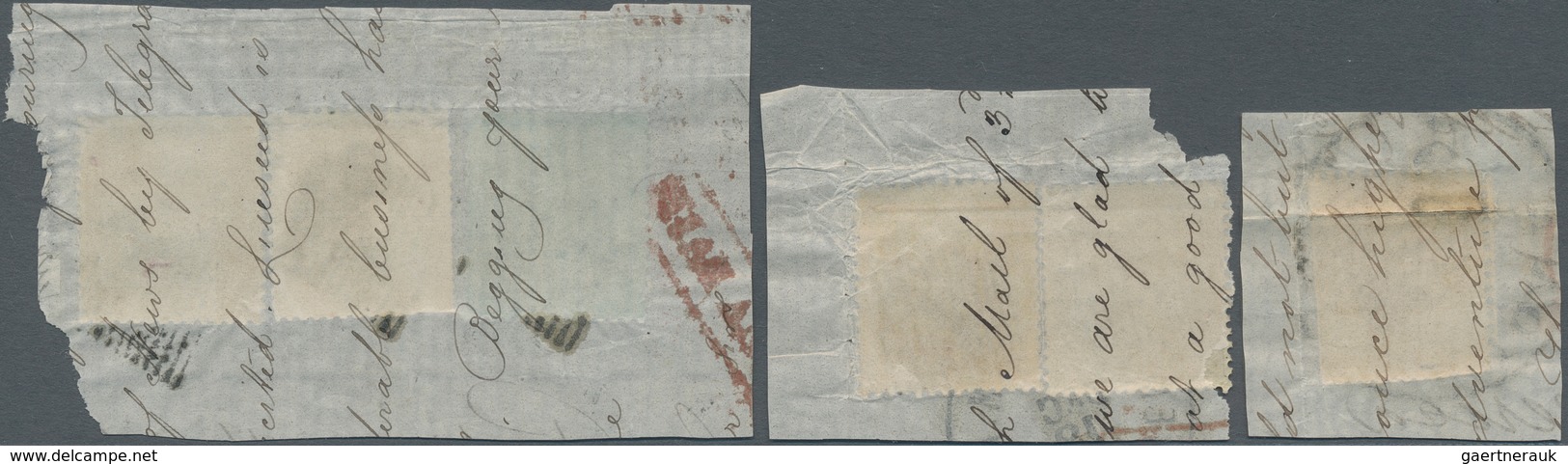 Indien: 1855-1864, Multi-colour franking fragments from a correspondence from India to the United St