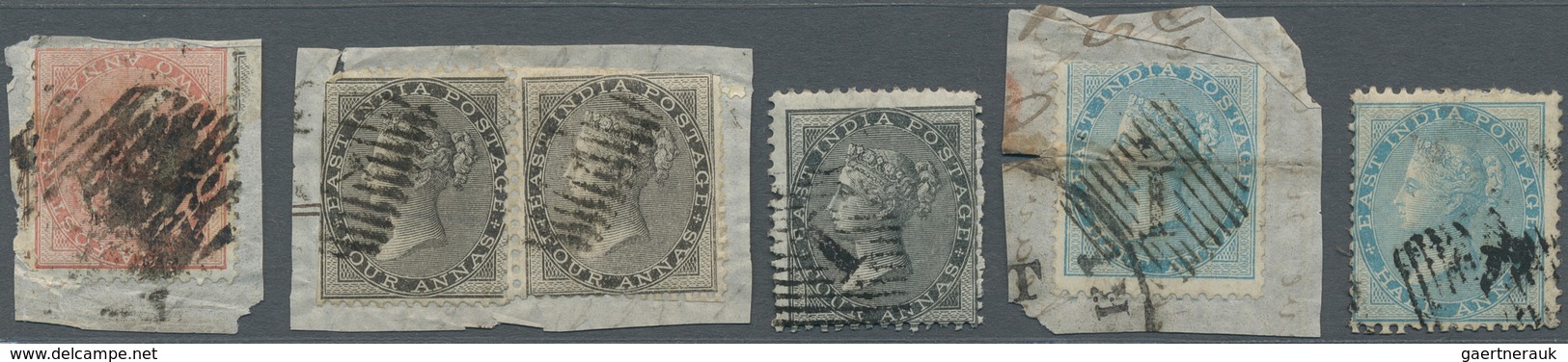 Indien: 1855-1864, Multi-colour franking fragments from a correspondence from India to the United St