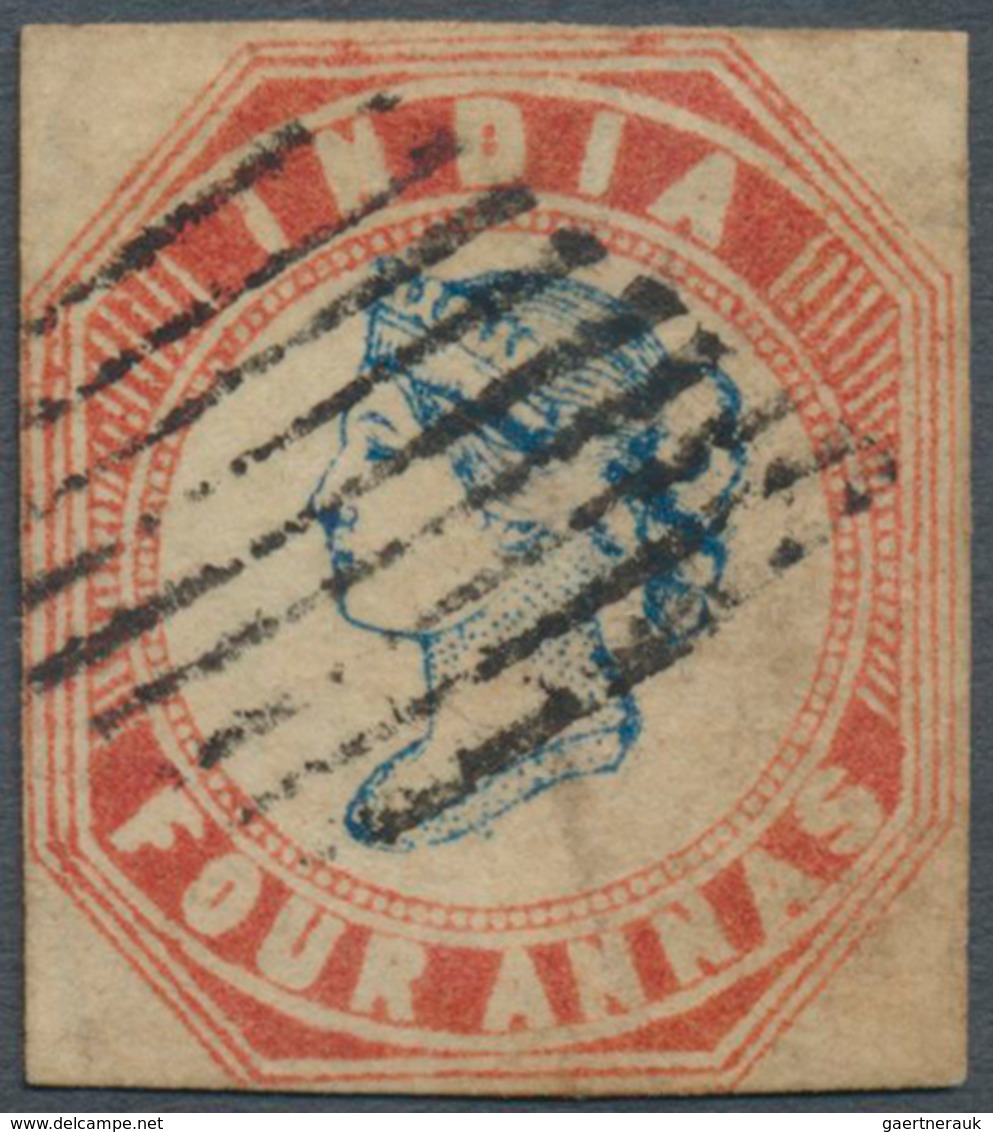 Indien: 1854 Lithographed 4a. Blue & Red From 2nd Printing, Sheet Pos. 5, Used And Cancelled By Diam - 1852 Provincie Sind