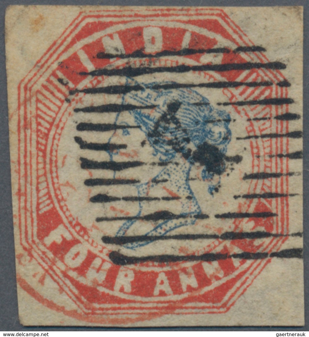 Indien: 1854-55 Lithographed 4a. Blue & Red, 4th Printing, Sheet Pos. 14, Used In Bombay And Cancell - 1852 Sind Province
