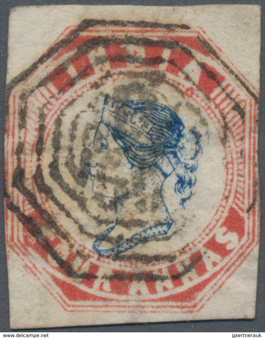 Indien: 1854-55 Lithographed 4a. Deep Blue & Red From The 5th Printing, Sheet Pos. 17, Used And Canc - 1852 Sind Province