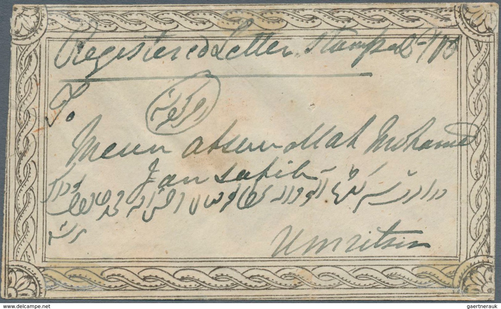 Indien: 1861 Small Ornamentic Envelope Used REGISTERED From Erinpoora To Umritsur, Franked On The Re - 1852 Sind Province