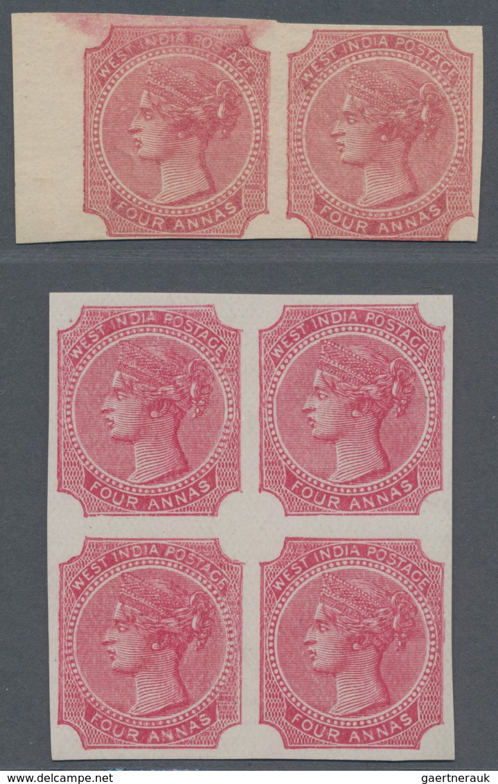 Indien: 1866 McQuorquodale West India Essay 4a., Block Of Four In Carmine-rose On White Ungummed Pap - 1852 Provincie Sind