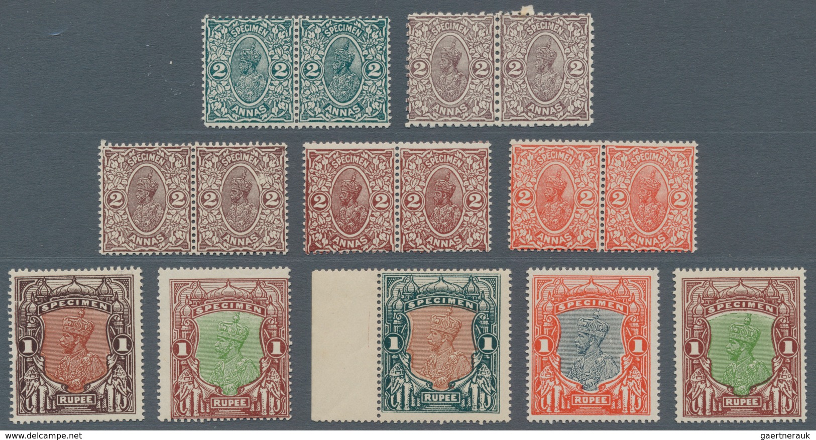 Indien: 1925 DELHI SPECIMEN: Set Of 15 KGV. Specimen Stamps 2a. And 1r., Including A Complete Set Of - 1852 Provincie Sind