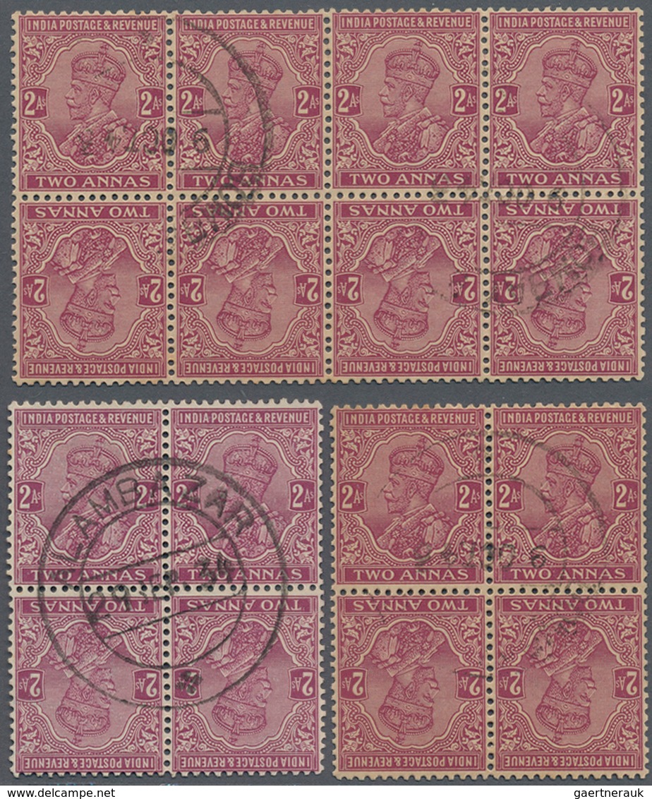 Indien: 1926-33, Eight Vertical Tête-bêche Pairs Of KGV. 2a. Purple, As Block Of Eight And Two Block - 1852 Sind Province