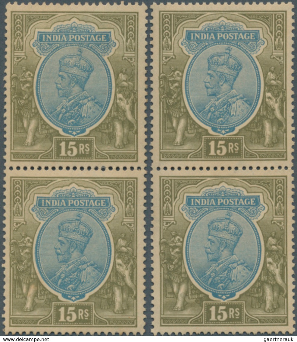 Indien: 1926-33 KGV. 15r. Blue & Olive Two Vertical Pairs, One With Wmk Mult Star Upright, The Other - 1852 Provincie Sind