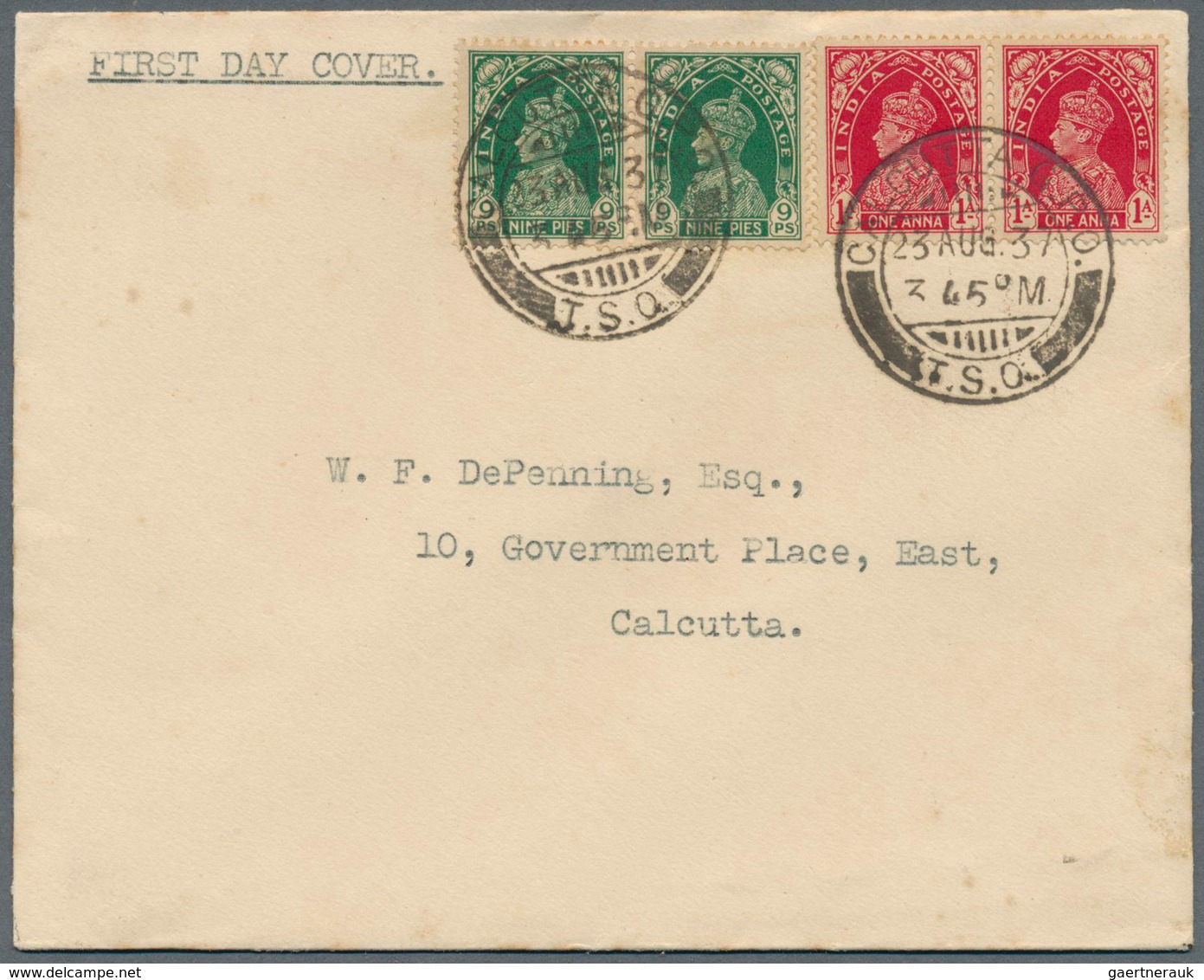 Indien: 1937, Definitives KGVI, Lot Of Six F.d.c.: Nos. 249/50 Horiz. Pair "CALCUTTA 23 AUG 37" And - 1852 Provincie Sind