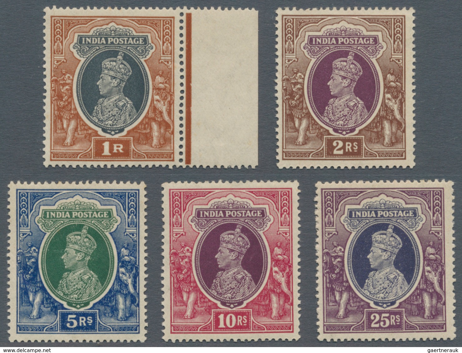 Indien: 1937-40 KGVI. Set Of Five Rupee Values, With 1r. To 10r. Plus 25r., All Mint Never Hinged, T - 1852 Provincie Sind