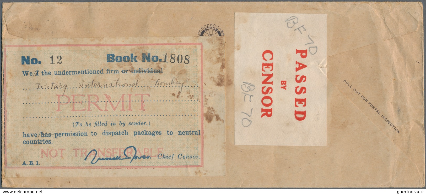 Indien: 1939. Envelope Headed 'Book Post' Written From The 'Bombay Rotary Club' Addressed To Medan, - 1852 Sind Province