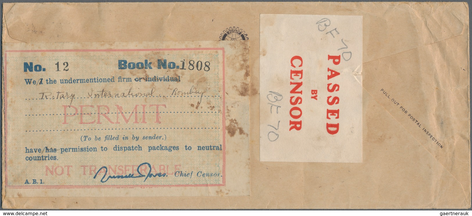 Indien: 1939. Envelope Headed 'Book Post' Written From The 'Bombay Rotary Club' Addressed To Medan, - 1852 Provincie Sind