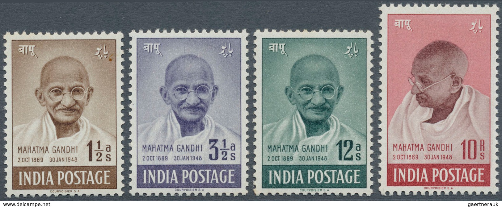 Indien: 1948 GANDHI Complete Set, Mint Never Hinged, Small Values With Minor Imperfections As Few To - 1852 Sind Province