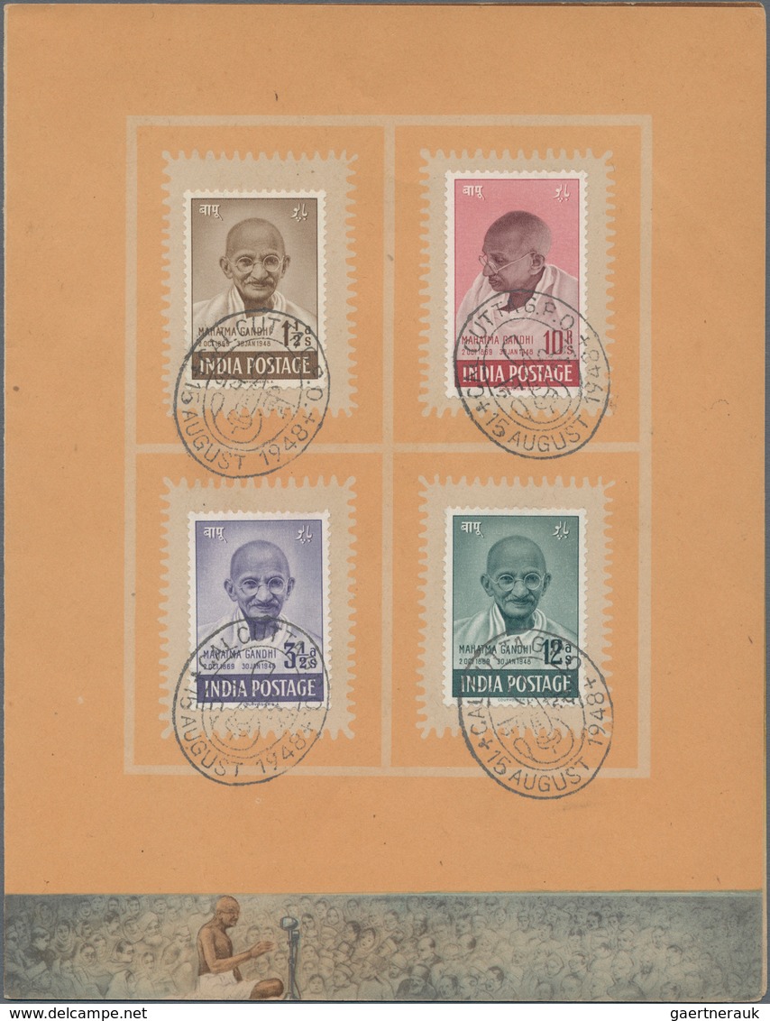 Indien: 1948, FDC, GANDHI, Cpl. Set Mounted On Leaves In A Special PRESENTATION FOLDER With First Da - 1852 Sind Province