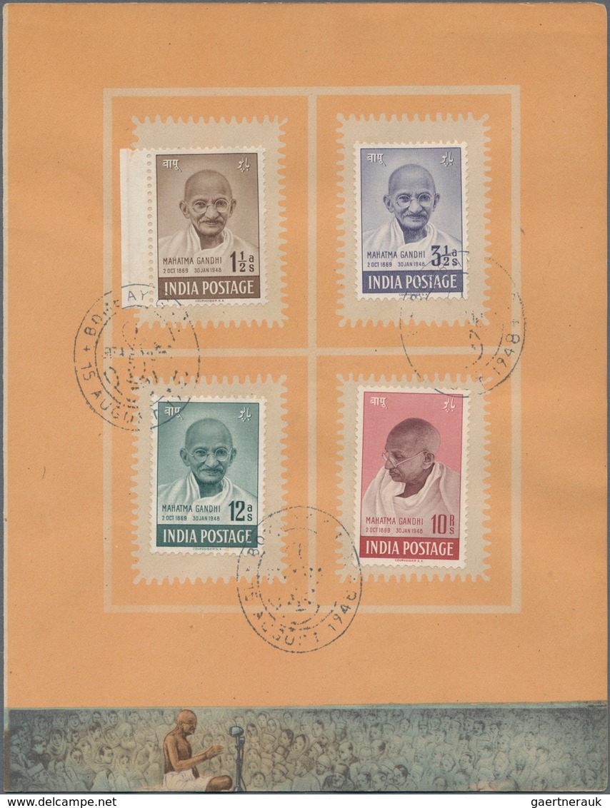 Indien: 1948, FDC, GANDHI, Cpl. Set To 10 R. Mounted On Leaves In A Special PRESENTATION FOLDER With - 1852 Provincie Sind